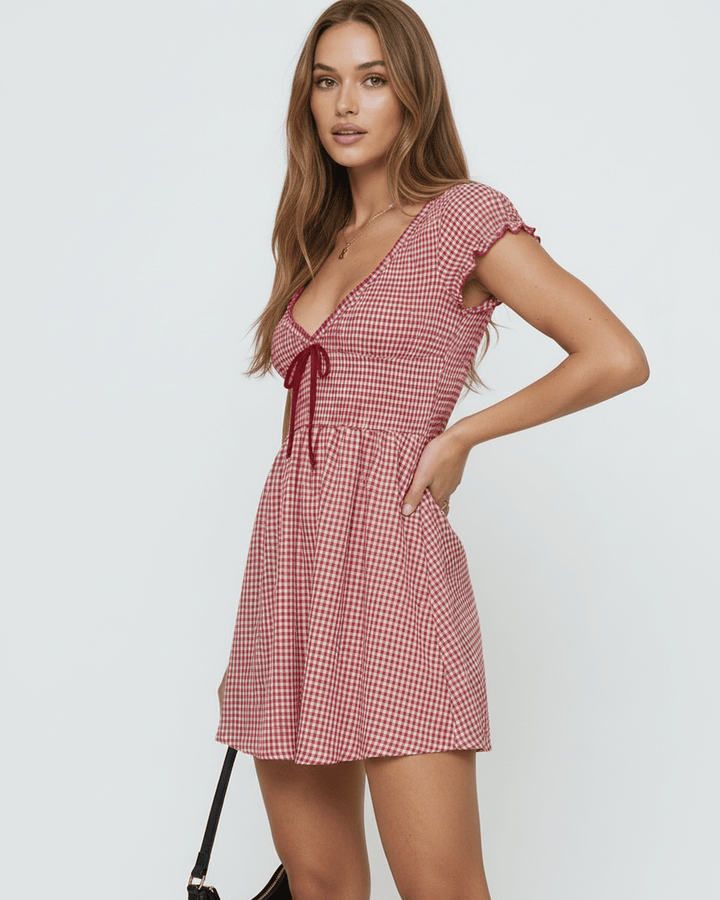 Azura: vestido mini retro a cuadros para mujer, estilo juvenil y casual, tendencia moda otoño.