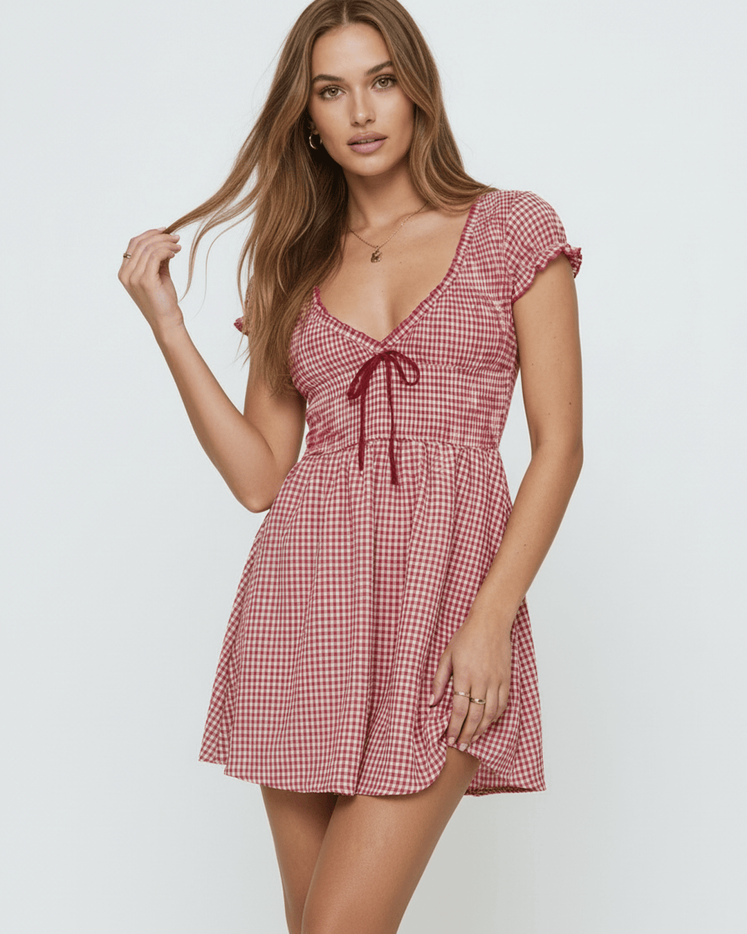 Mini vestido Azura de cuadros azules, moda mujer, estilo retro sin mangas, perfecto para el otoño.