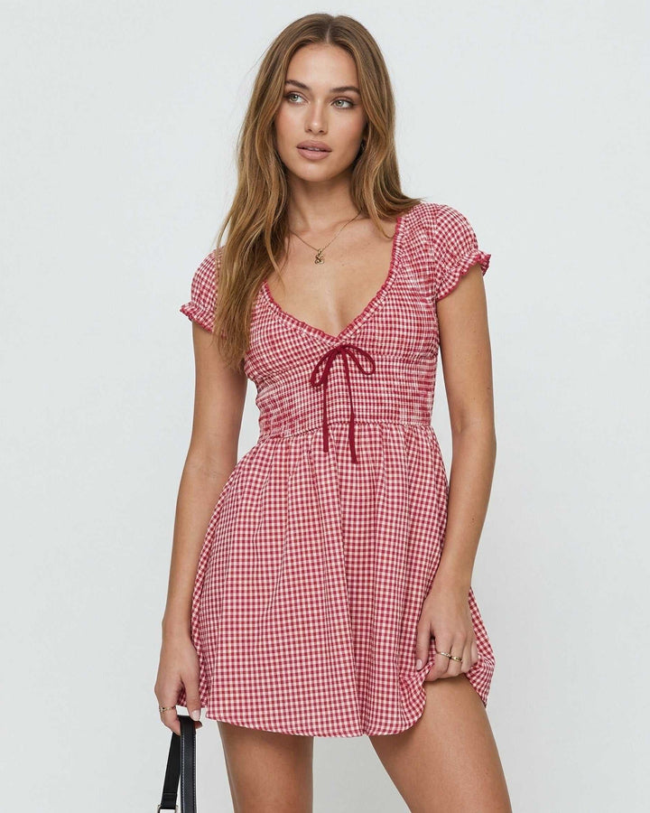 Vestido mini Azura de mujer, cuadros azules y blancos, estilo retro casual sin mangas. Moda otoño juvenil.