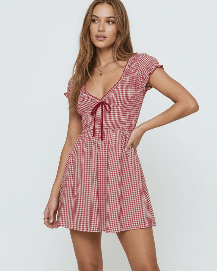 Vestido Azura, mini con cuadros, estilo retro juvenil, sin mangas, perfecto para moda de otoño.