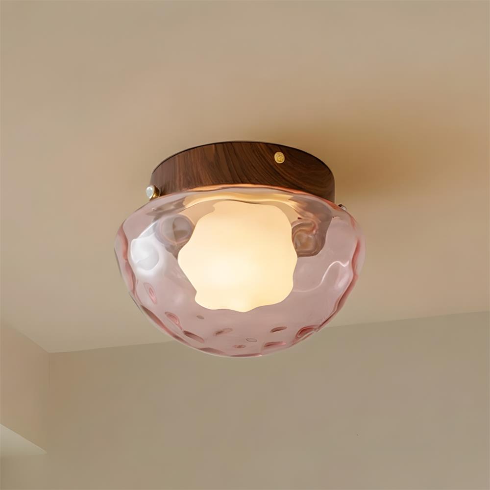 Lámpara de techo LED ámbar, luz cálida, diseño moderno, cúpula que acentúa la decoración del hogar.