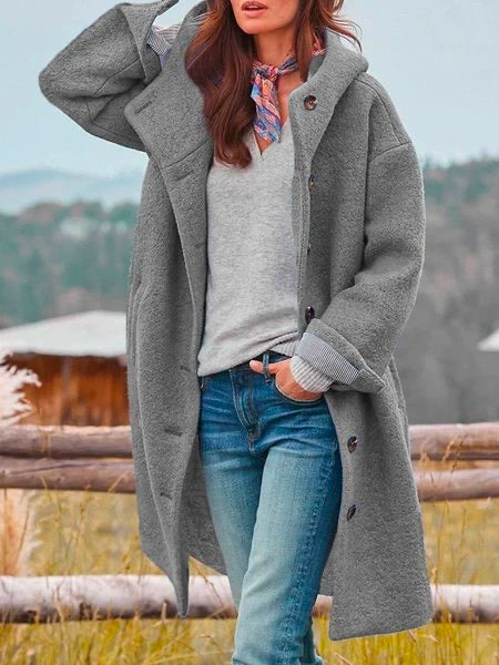 Chaqueta elegante de poliéster para mujer, abrigo casual cálido cortavientos con bolsillos, perfecta para invierno.