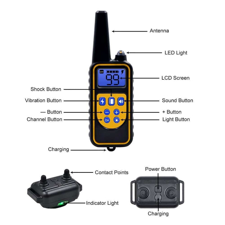 Collar eléctrico impermeable para adiestramiento de perros. Herramienta esencial para entrenamiento de obediencia a distancia.