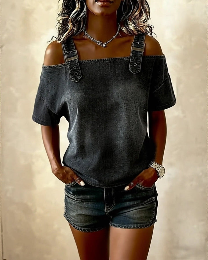 Top de mezclilla negro para mujer, diseño versátil y casual, perfecto para un look diario.
