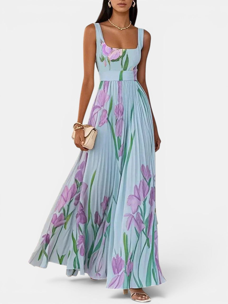 Vestido elegante maxi boho de flores para mujeres, look romántico de verano y fiesta.