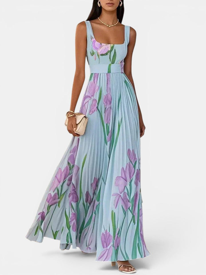 Vestido elegante maxi boho de flores para mujeres, look romántico de verano y fiesta.