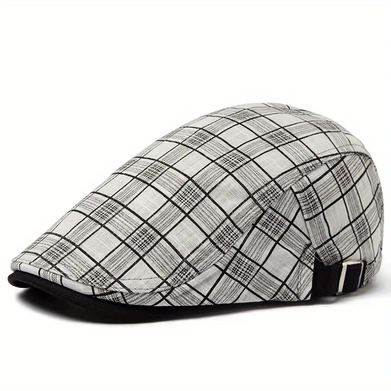 Gorra unisex de cuadros vintage, ajustable, estilo clásico para moda casual.