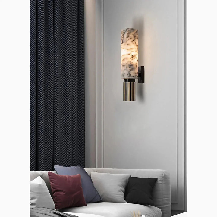 Lámpara de diseño moderno: aplique de pared LED cilíndrico con patrón de mármol para iluminación del hogar.