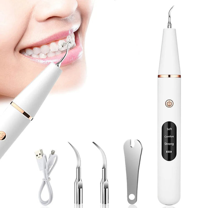 Removedor de placa ultrasónico para dientes, limpieza profunda y mejora de la salud bucal en casa.