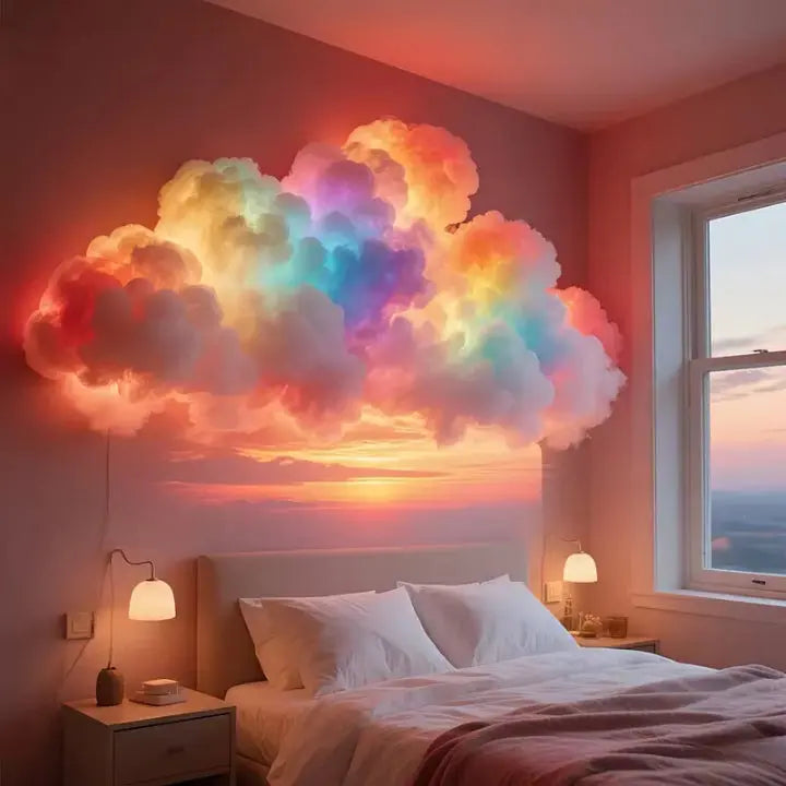Luz LED de nube mágica RGB con control móvil. Decoración hogar para ambiente relajante y moderno.