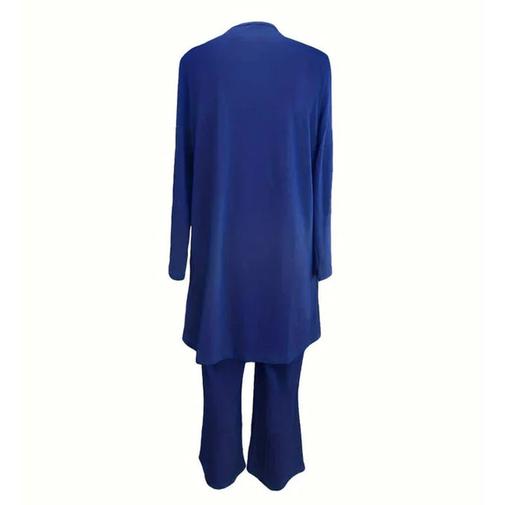 Conjunto de 3 piezas para mujer: top, pantalón ancho y chaqueta. Ropa versátil, cómoda y de estilo relajado.