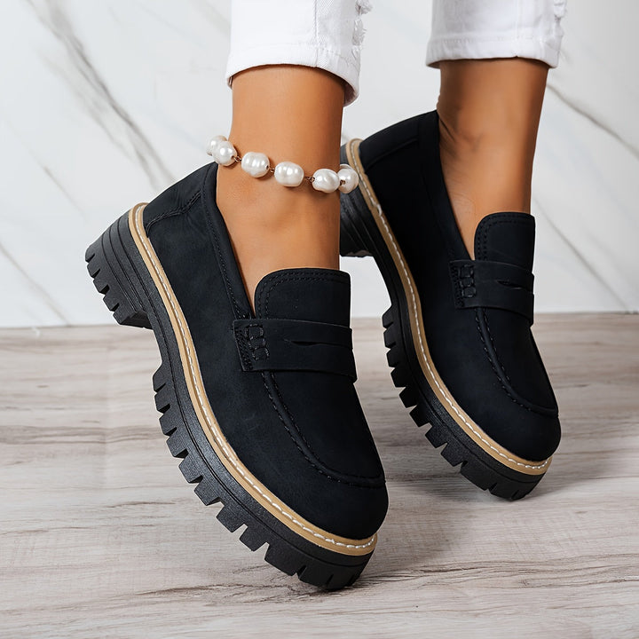 Mocasines piel sintética mujer, cómodos, suela gruesa estilo retro, para otoño.