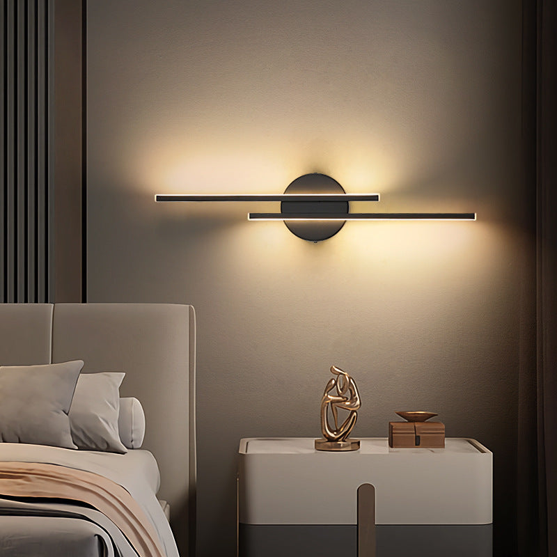 Aplique de pared LED moderno, diseño disco y línea. Iluminación interior versátil para decoración.