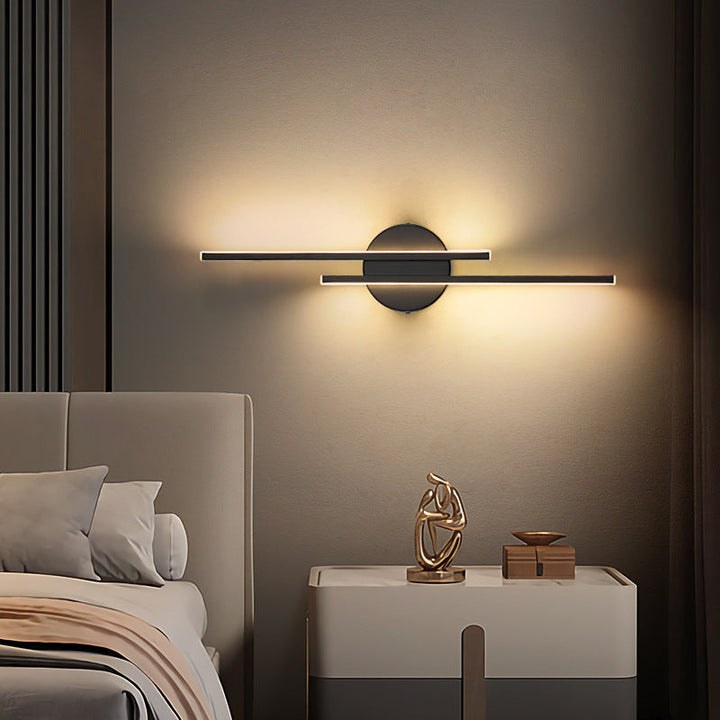 Aplique de pared LED moderno, diseño disco y línea. Iluminación interior versátil para decoración.