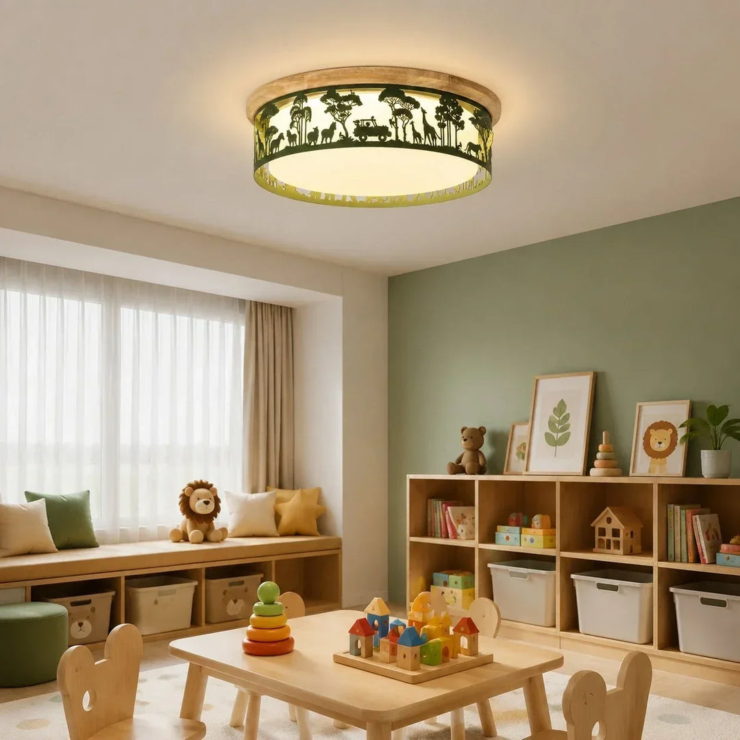 Diseño de lámpara LED decorativa con siluetas, ideal para iluminar cualquier estudio.