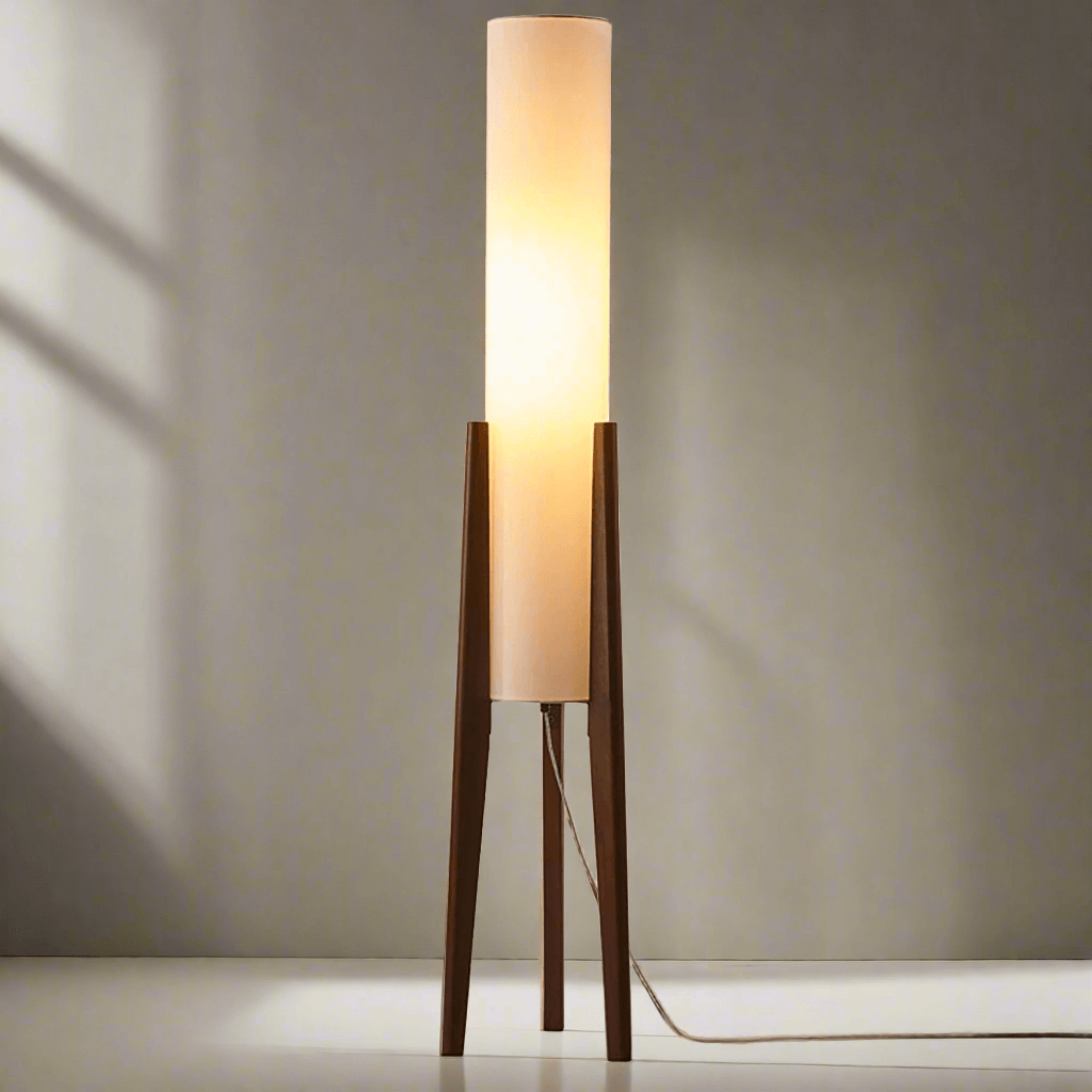 Lámpara de pie de diseño clásico en madera maciza, ideal para decoración de sala de estar.