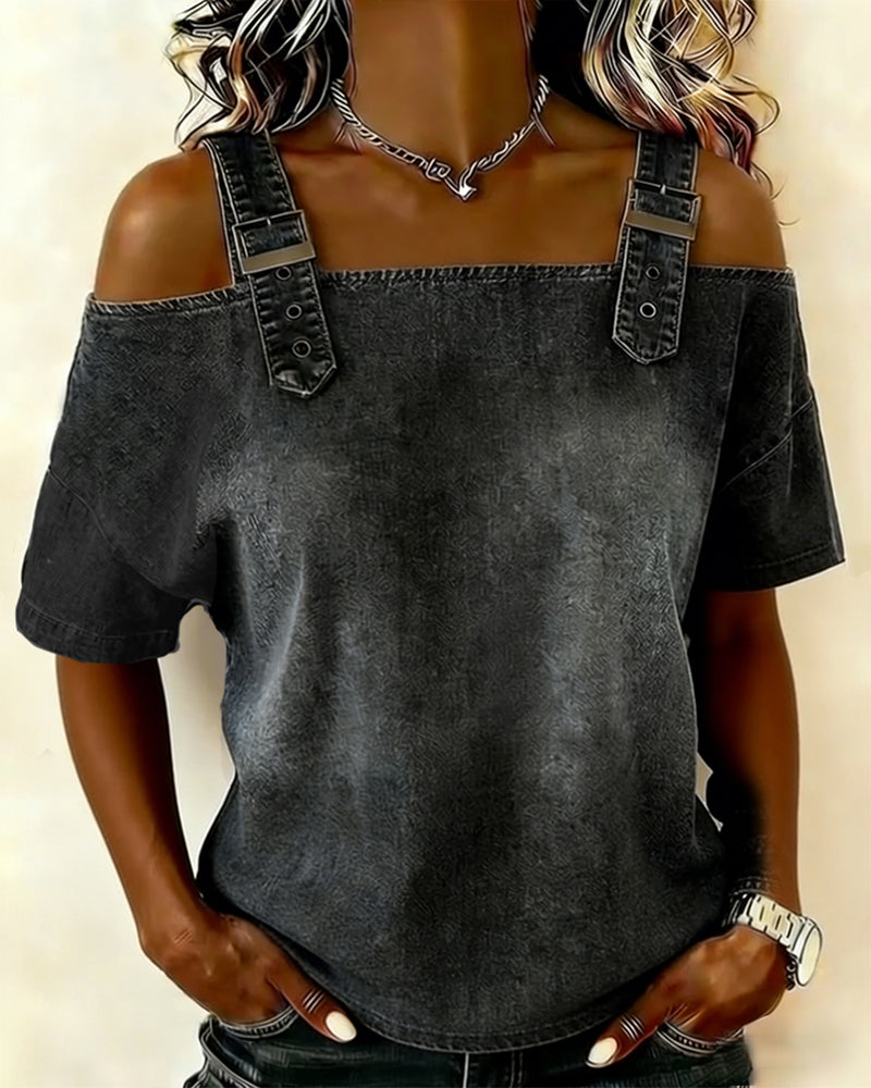 Camisa de denim sin mangas para mujer, corte moderno y relajado, ideal para primavera.