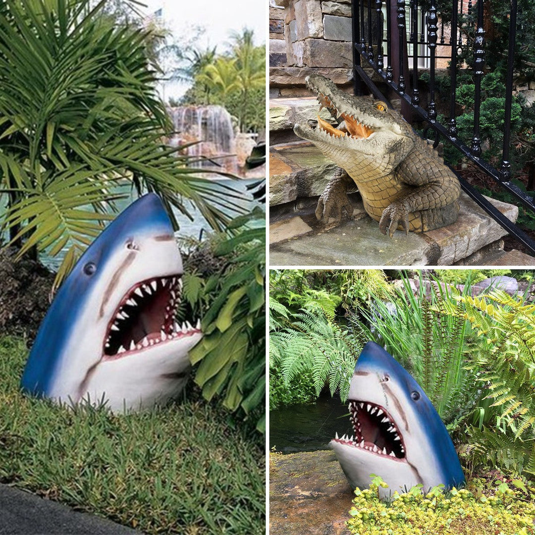 Escultura de cocodrilo para jardín. Figura realista que añade un elemento exótico a tu exterior.