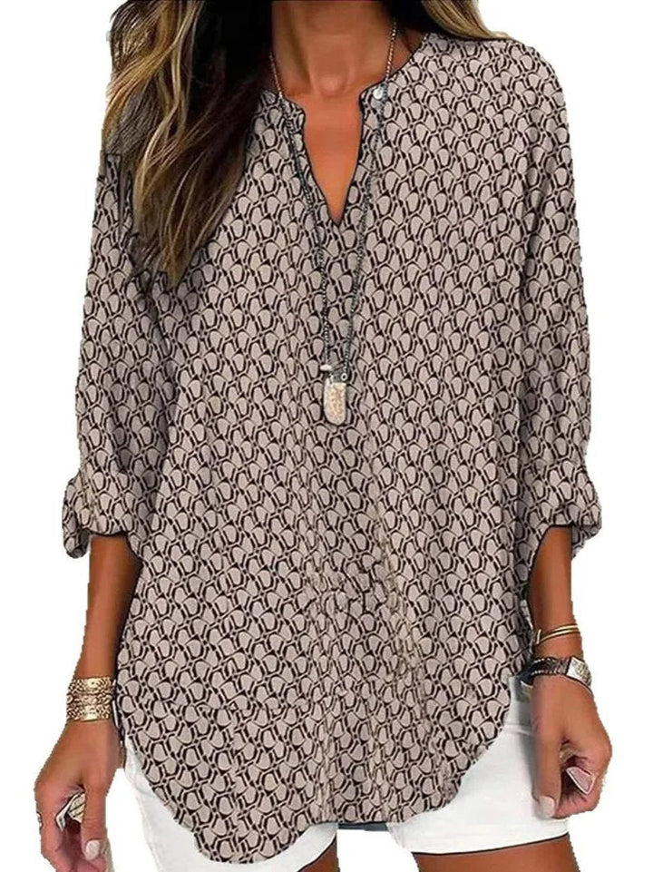 Blusa túnica fluida de manga larga para mujer, con escote pico, estilo casual elegante, ideal para primavera u otoño.