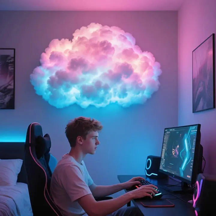 Lámpara LED de nube flotante con iluminación RGB dinámica. Crea un ambiente único y relajante en tu hogar.