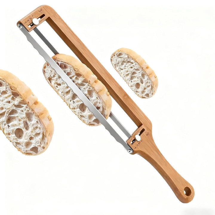 Cuchillo rebanador de pan ajustable para pan casero. Utensilio de cocina de acero inoxidable, perfecto para panadería.