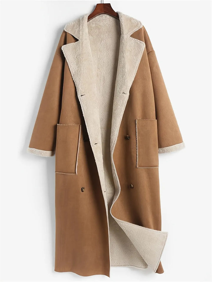Abrigo largo sherpa para mujer, oversize y súper cálido. Chaqueta de invierno con borreguito, moda y confort.