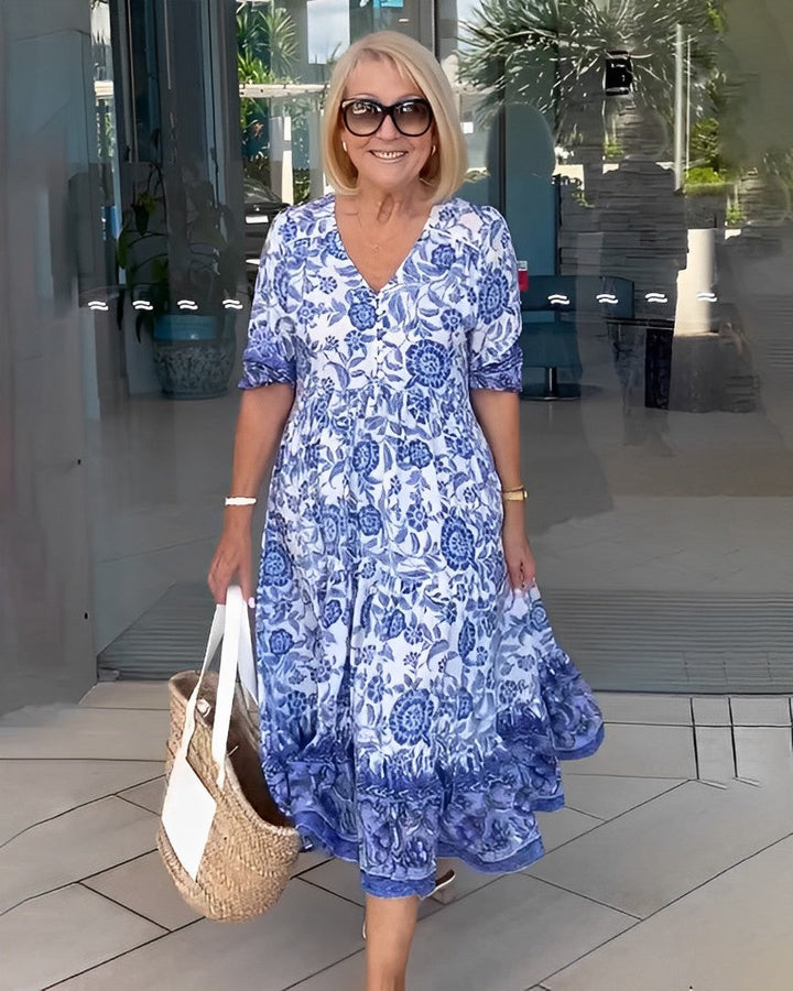 Vestido floral casual elegante para mujer, fluido y ligero. Ideal para verano, transpirable y cómodo con estampado chic.