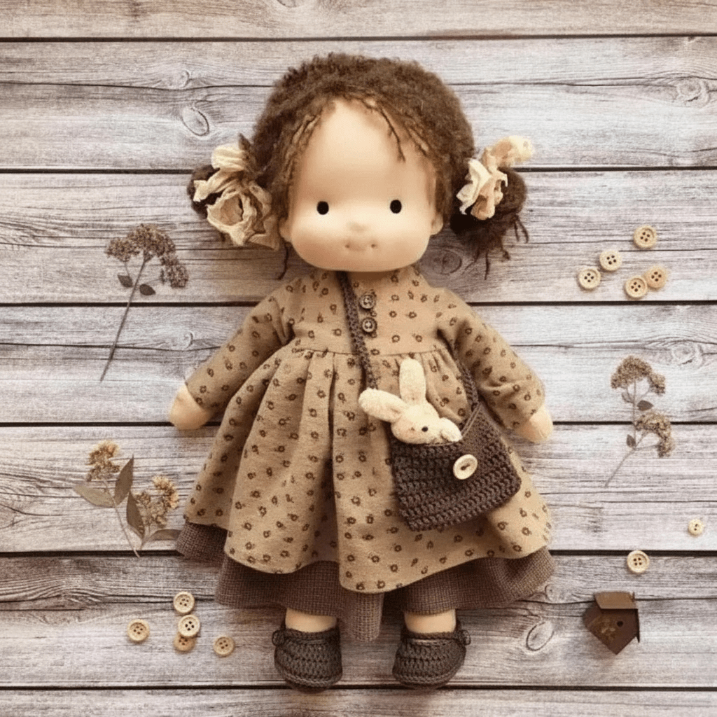 Juguete natural: Muñeca Waldorf Selina de algodón, fomenta la creatividad.