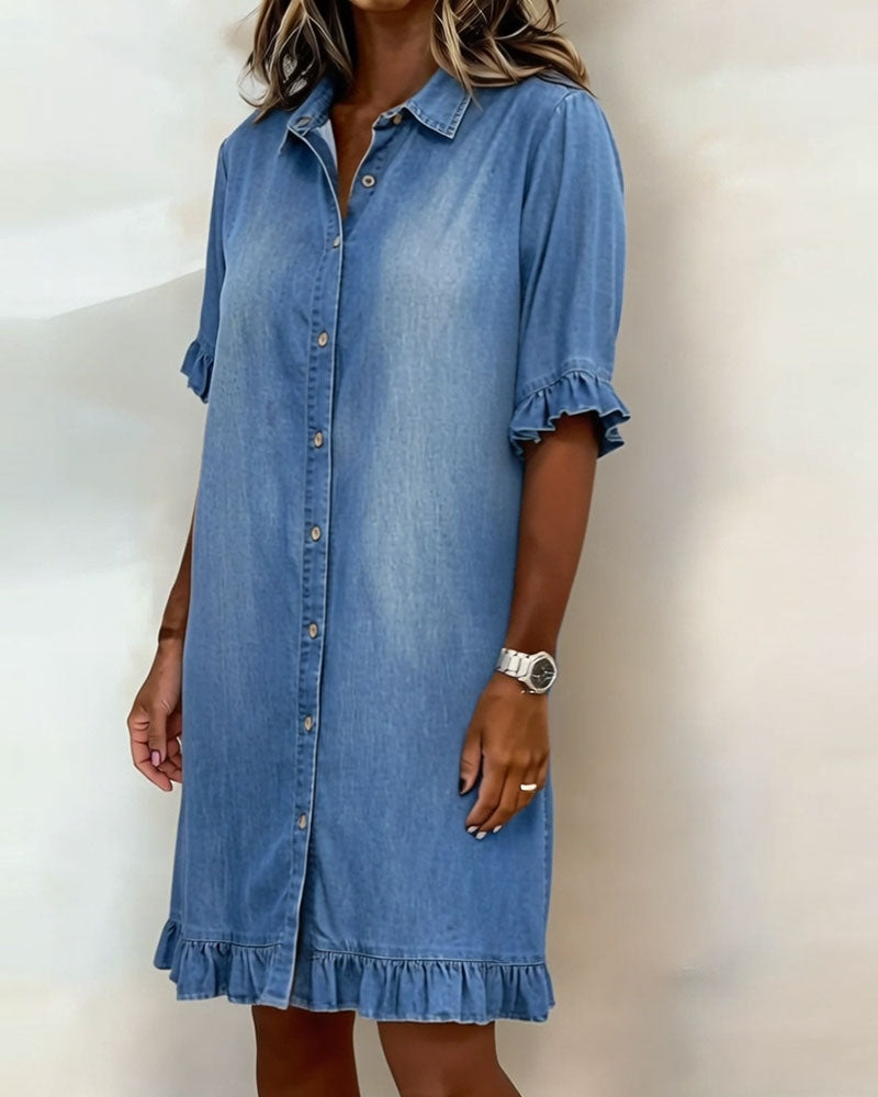 Vestido casual de mujer, ideal para ropa diaria. Con volantes y botones, un diseño ligero para la comodidad y el estilo.