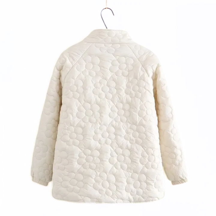 Abrigo de mujer floral elegante, perfecto para invierno, moda contemporánea y cómoda.