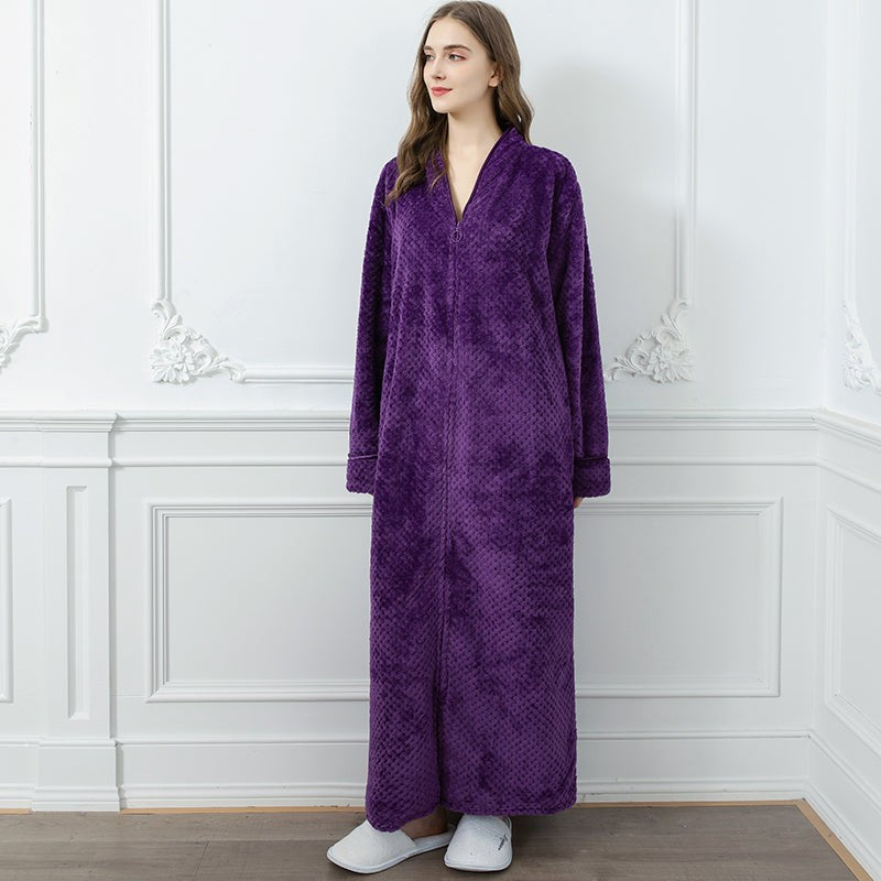 Confortable bata de mujer, estilo jacquard, cuello chal. Larga, suave, perfecta para ropa de casa.