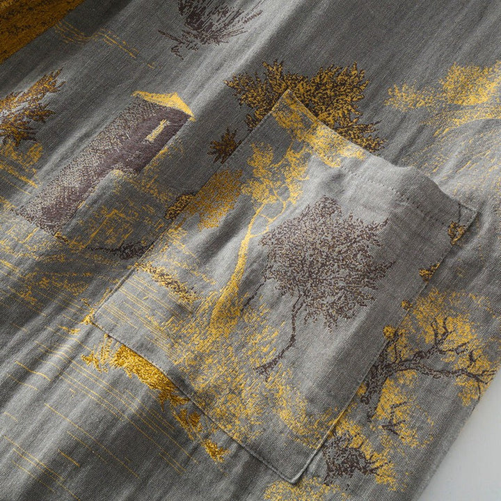 Regalo para mujer: Bata kimono estilo retro con cuello V y estampado de árboles. Confort y elegancia para el hogar.