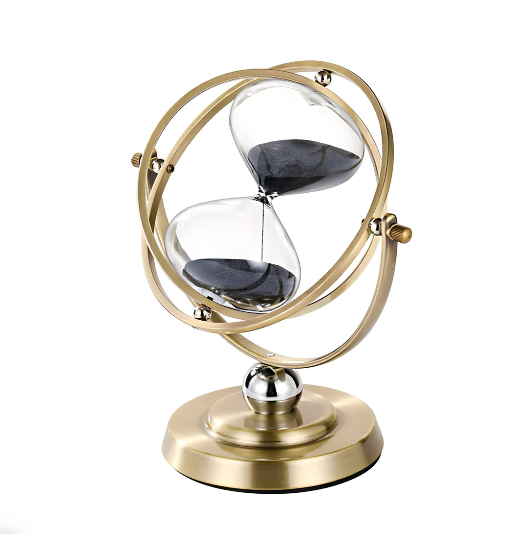 Reloj de arena decorativo dorado, lujo para el hogar. Pieza central elegante para mesa, oficina o meditación.
