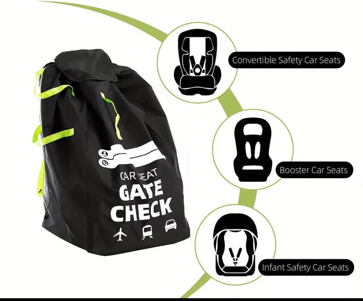 Mochila protectora impermeable para silla de coche de niños, ideal para transporte y viajes familiares seguros.