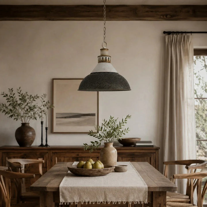 Lámpara colgante de domo en hierro forjado, estilo industrial moderno, para techo en loft o comedor.