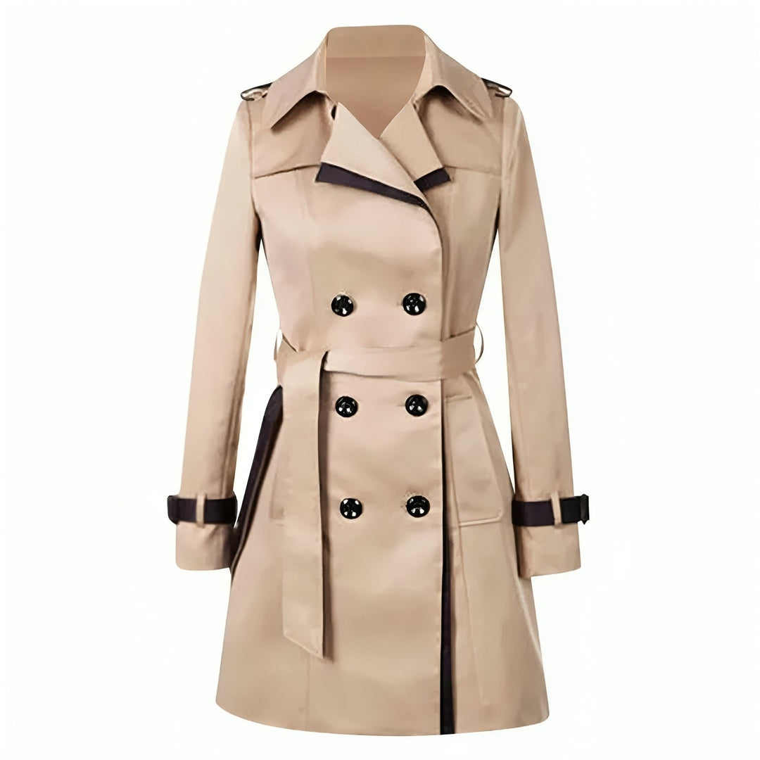 Trench coat elegante para mujer con doble botonadura, ideal para otoño.
