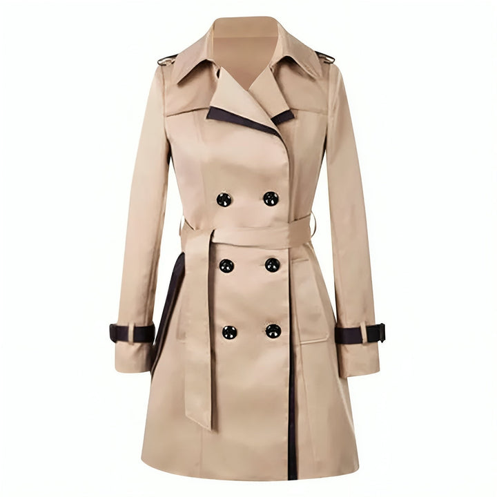 Trench coat elegante para mujer con doble botonadura, ideal para otoño.