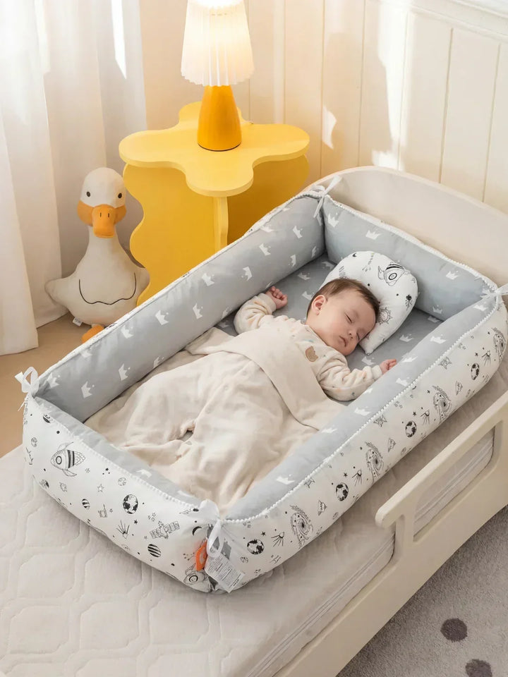 Protector cuna Nido Bebé extralargo, con cojín cervical para recién nacido. Confort y soporte premium.