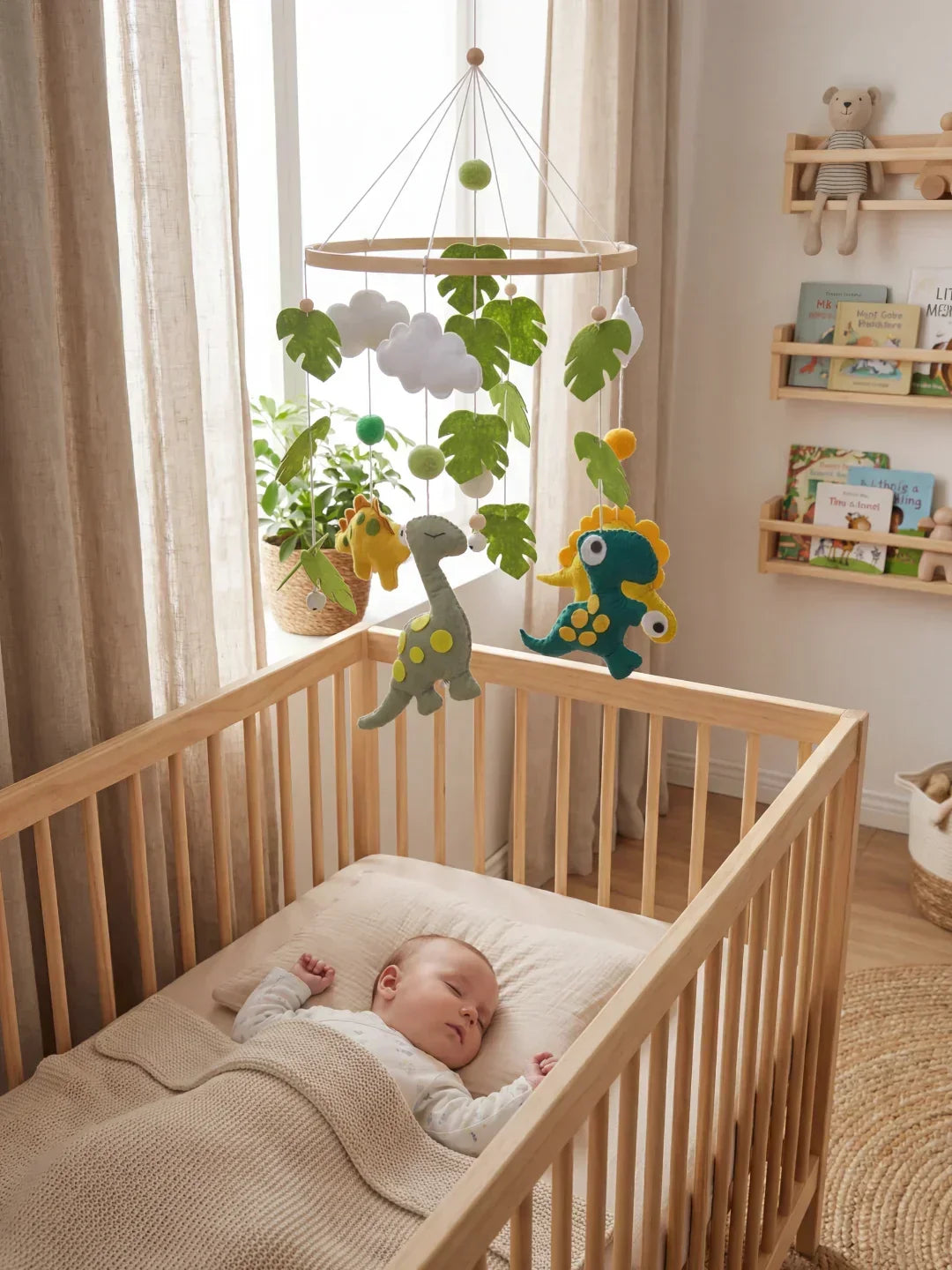 Juguete educativo de madera para cuna, móvil de estimulación visual.