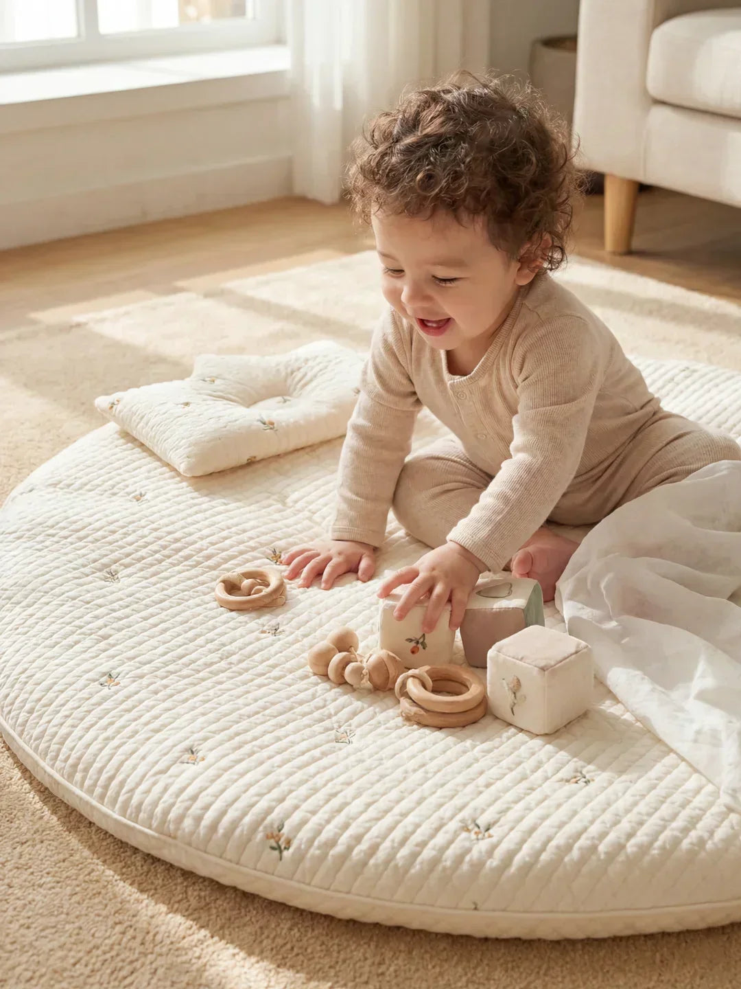 Tapete de suelo circular de algodón, acolchado, para bebés, suave y seguro para actividades infantiles.