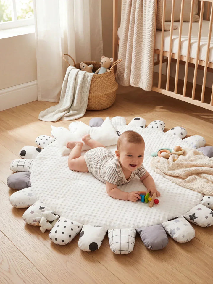Alfombra bebe acolchada 120x120cm, portátil, de algodón natural para juego seguro y decoración.