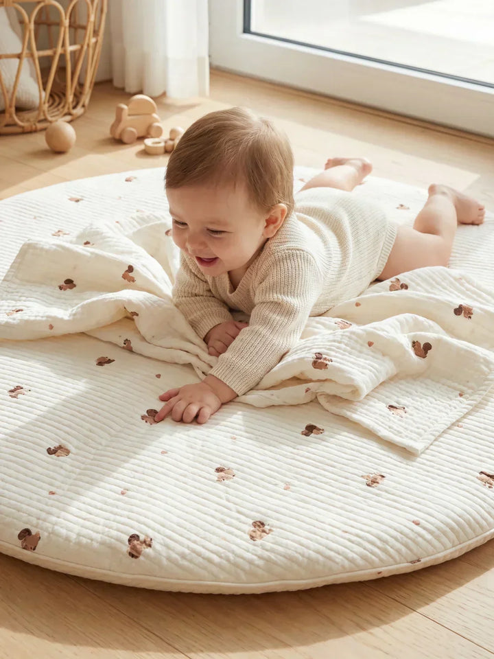 Colchoneta infantil de juegos, circular, de algodón acolchado, segura para el suelo del bebé.