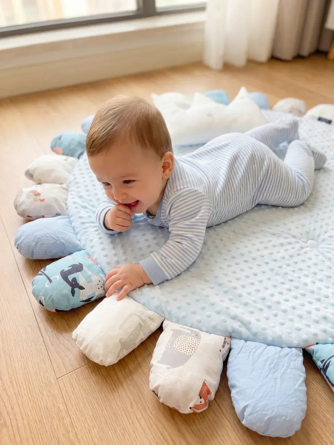 Tapete de juego infantil 120x120cm, acolchado de algodón natural para la seguridad del bebé.