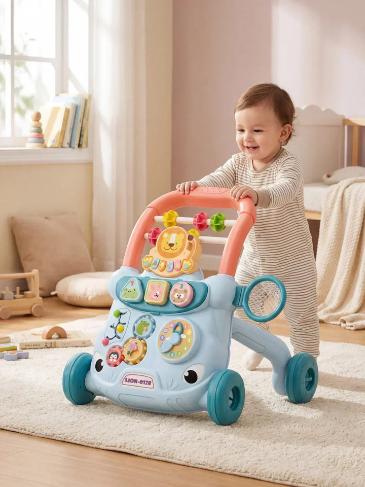 Andador interactivo para bebé, centro de actividades con sonidos y luces para primeros pasos y aprendizaje seguro.