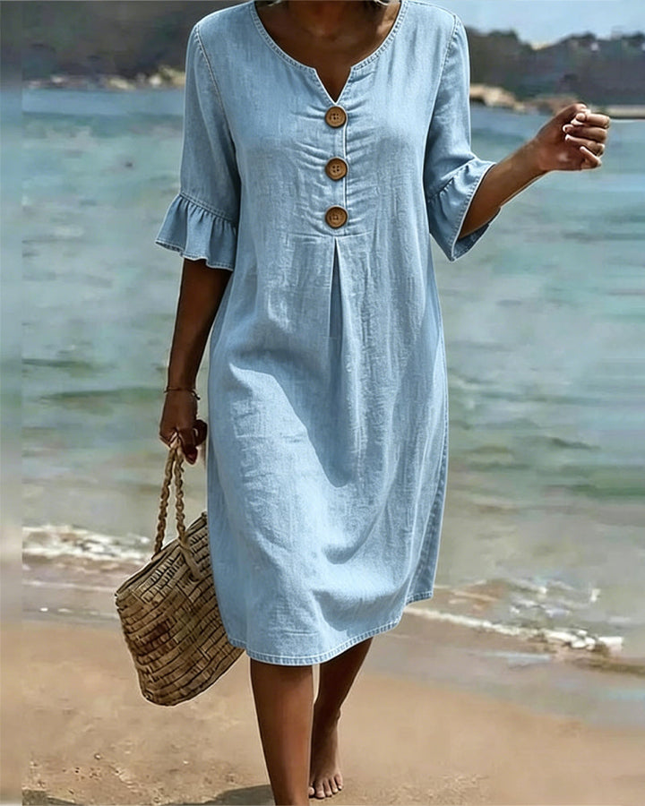 Ropa de mujer: Vestido fluido de verano. Diseño ligero con mangas acampanadas. Perfecto para cualquier ocasión.