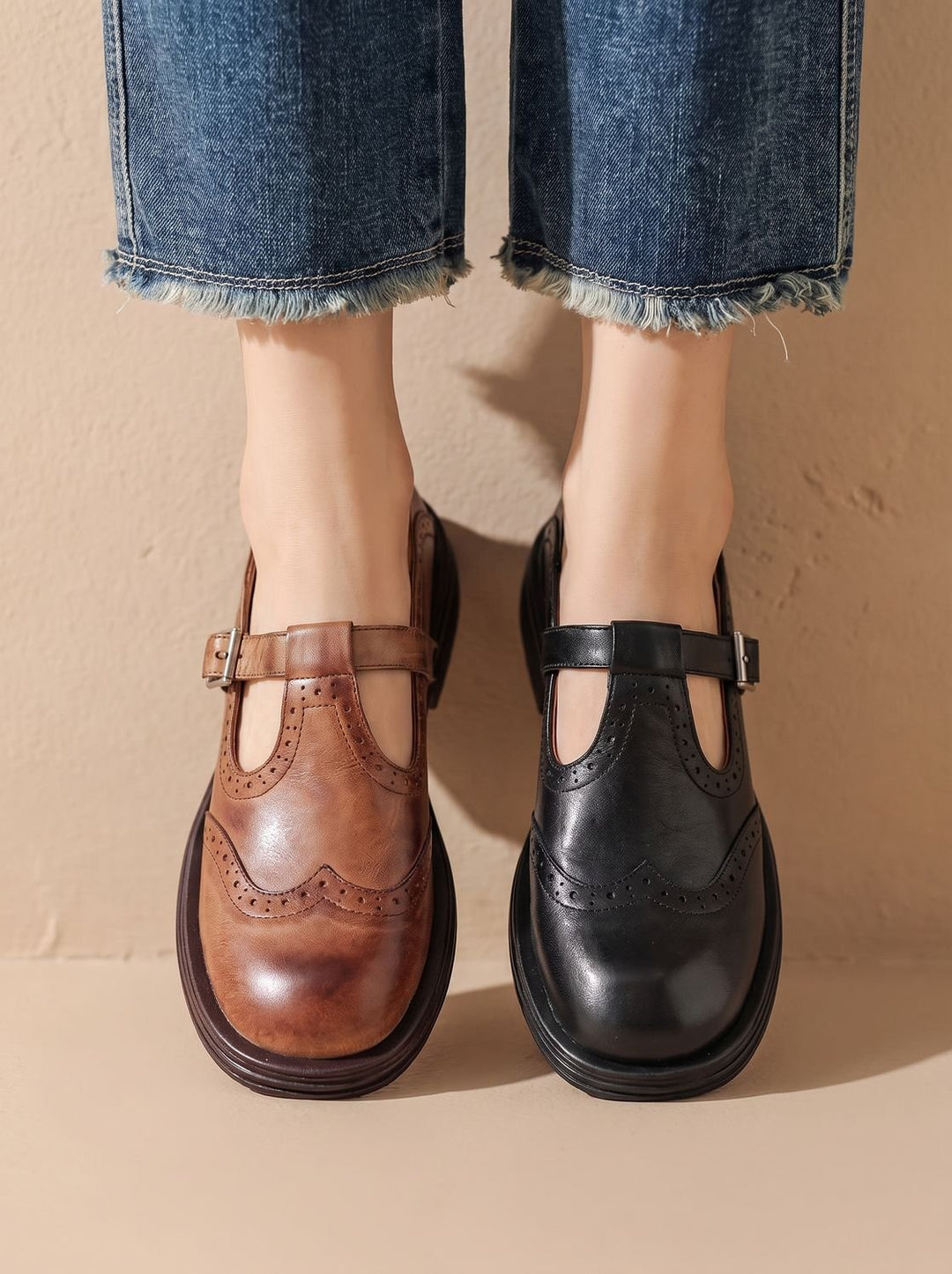 Zapatos Mary Jane brogue vintage de mujer con hebilla, para un look elegante y cómodo. Perfectos para el día a día.