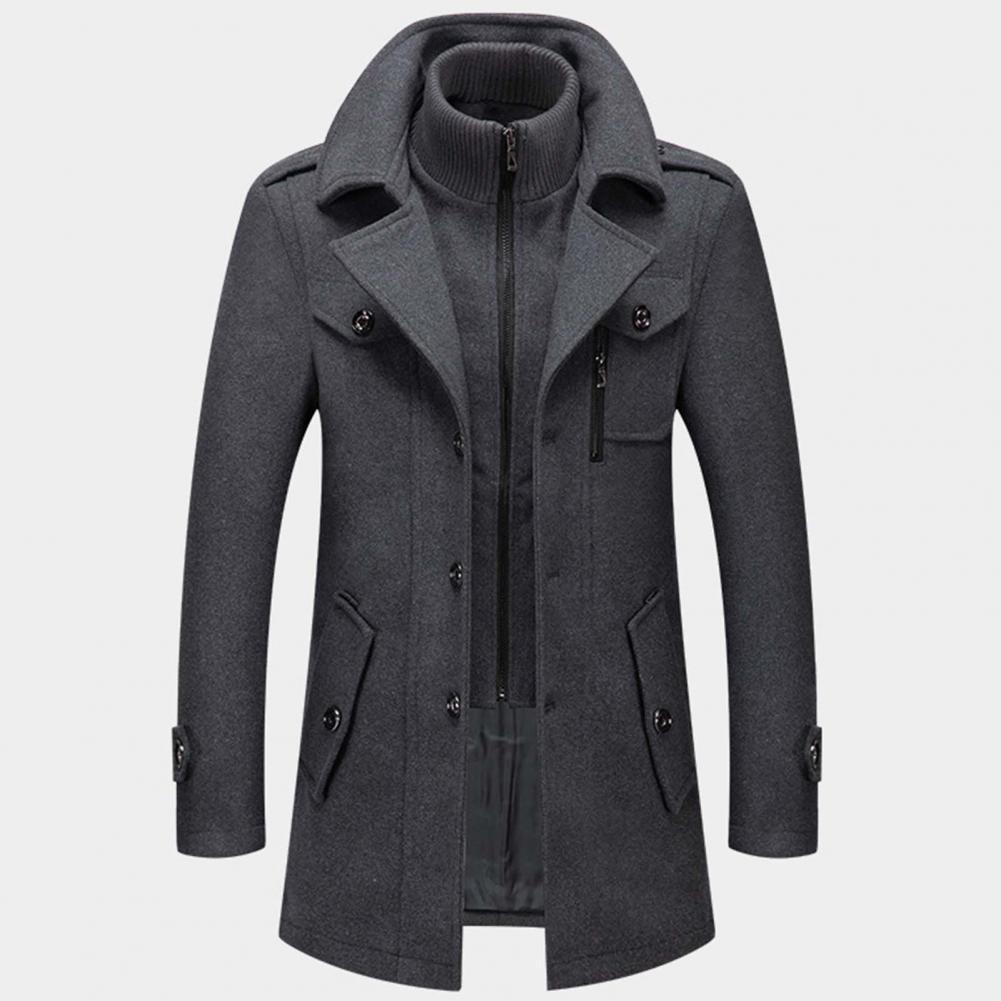 Abrigo largo clásico de invierno para hombre en gris carbón, elegante y cálido. Ideal para moda masculina.