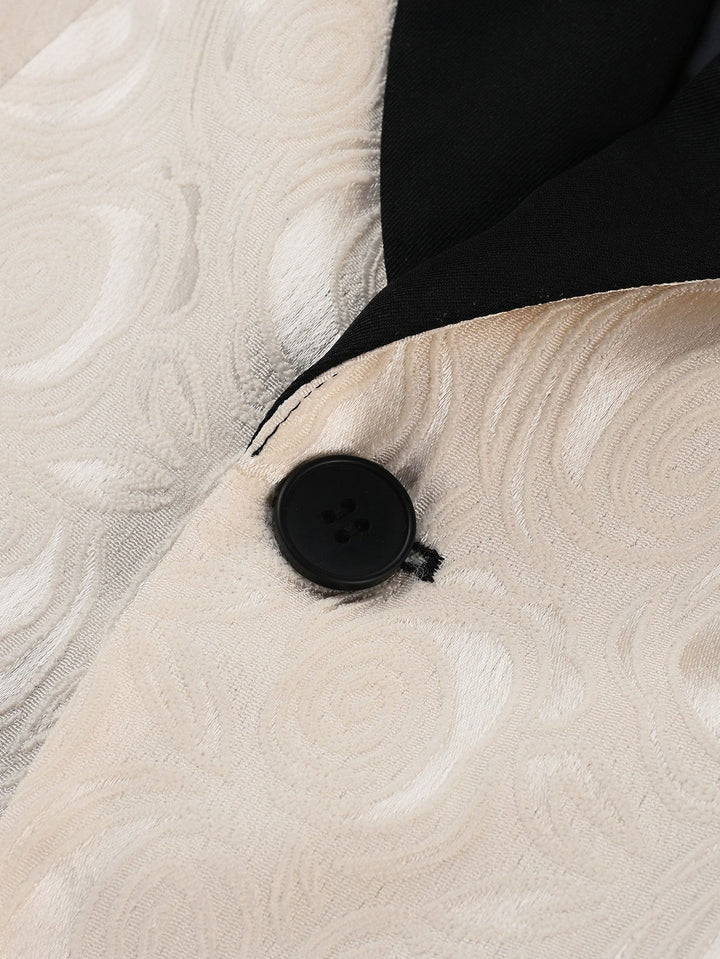Elegante chaqueta de traje formal para hombre en tejido jacquard color beige. Ideal para eventos y bodas con estilo.