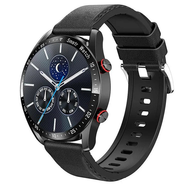 Tecnología portable: Smartwatch con pagos NFC, control de música y monitor de glucosa. Vida moderna conectada.