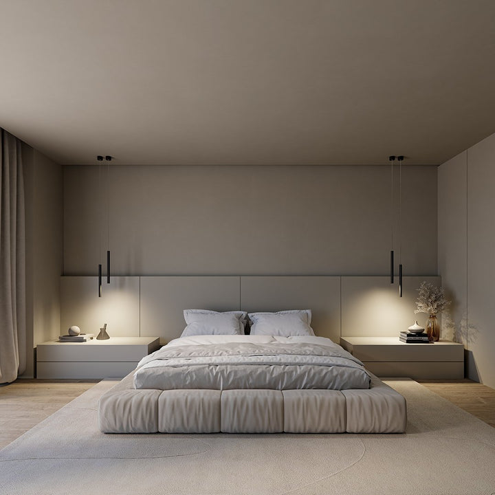 Iluminación colgante LED. Estilo nórdico minimalista y moderno en aluminio con luz cálida.